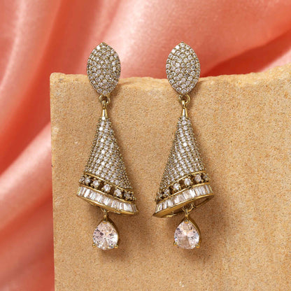 Mehendai Gold Color Unique Designer American Diamond Earrings For Festive And Party Look