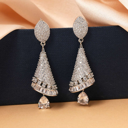 Silver Color Elegant Studded American Diamond Earrings For Women’S Festive Collection