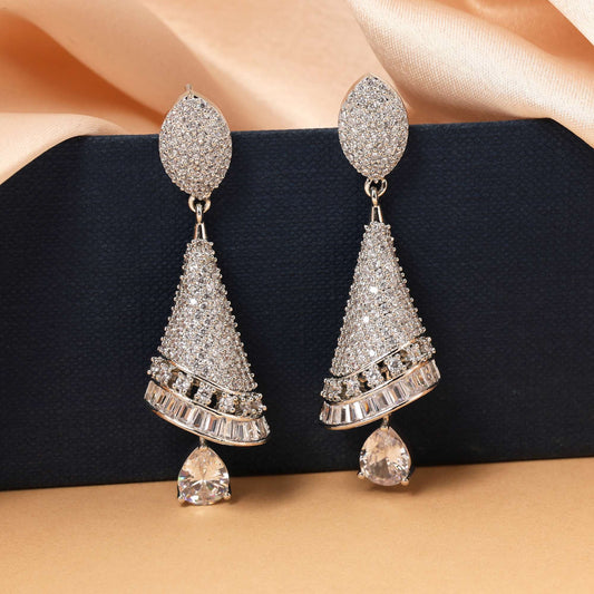 Silver Color Elegant Studded American Diamond Earrings For Women’S Festive Collection