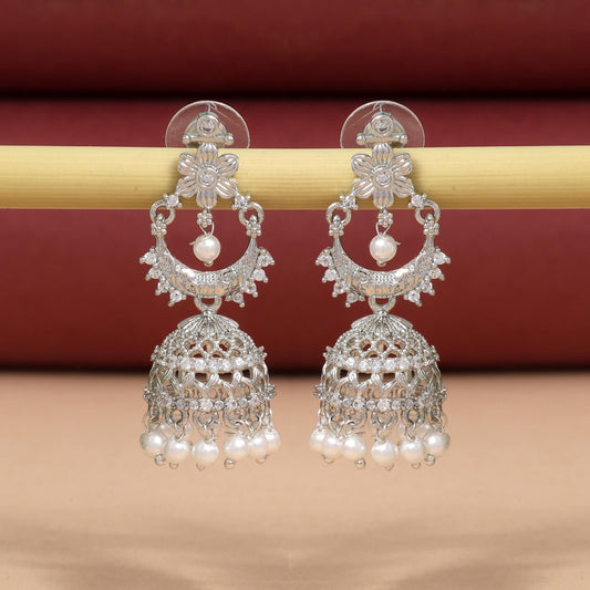 Silver Color Premium Finish American Diamond Earrings For Wedding And Casual Outfits