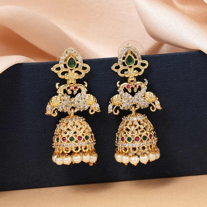 Maroon & Green Color Traditional American Diamond Earrings For Brides And Cultural Wear
