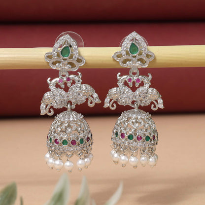 Rani & Green Color Classic Dual Tone American Diamond Earrings For Women’S Ethnic Look