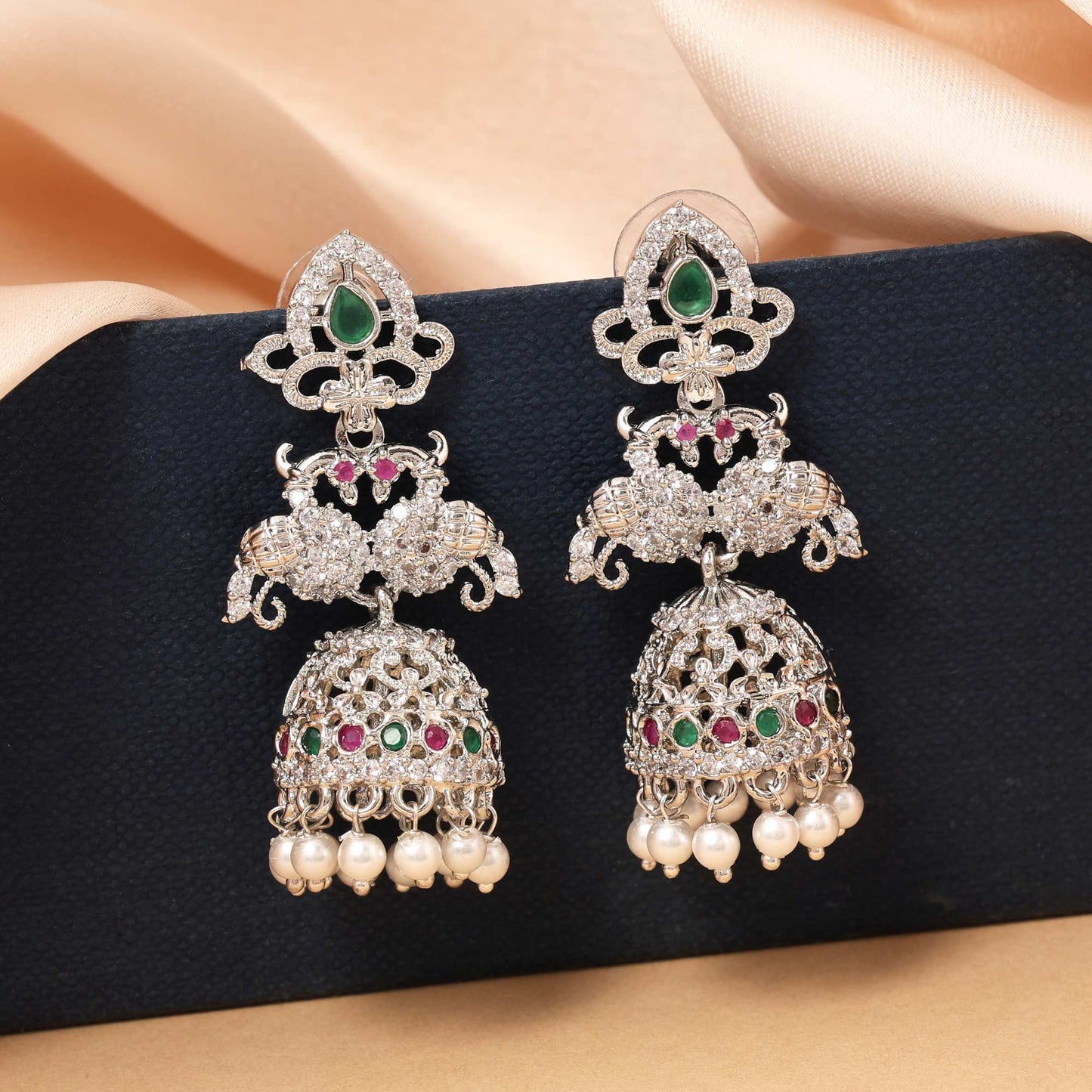 Rani & Green Color Classic Dual Tone American Diamond Earrings For Women’S Ethnic Look