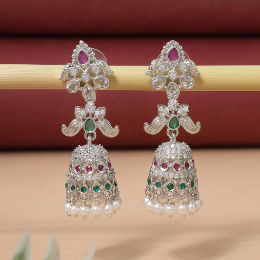 Rani & Green Color Shimmering Designer American Diamond Earrings For Festive Occasions