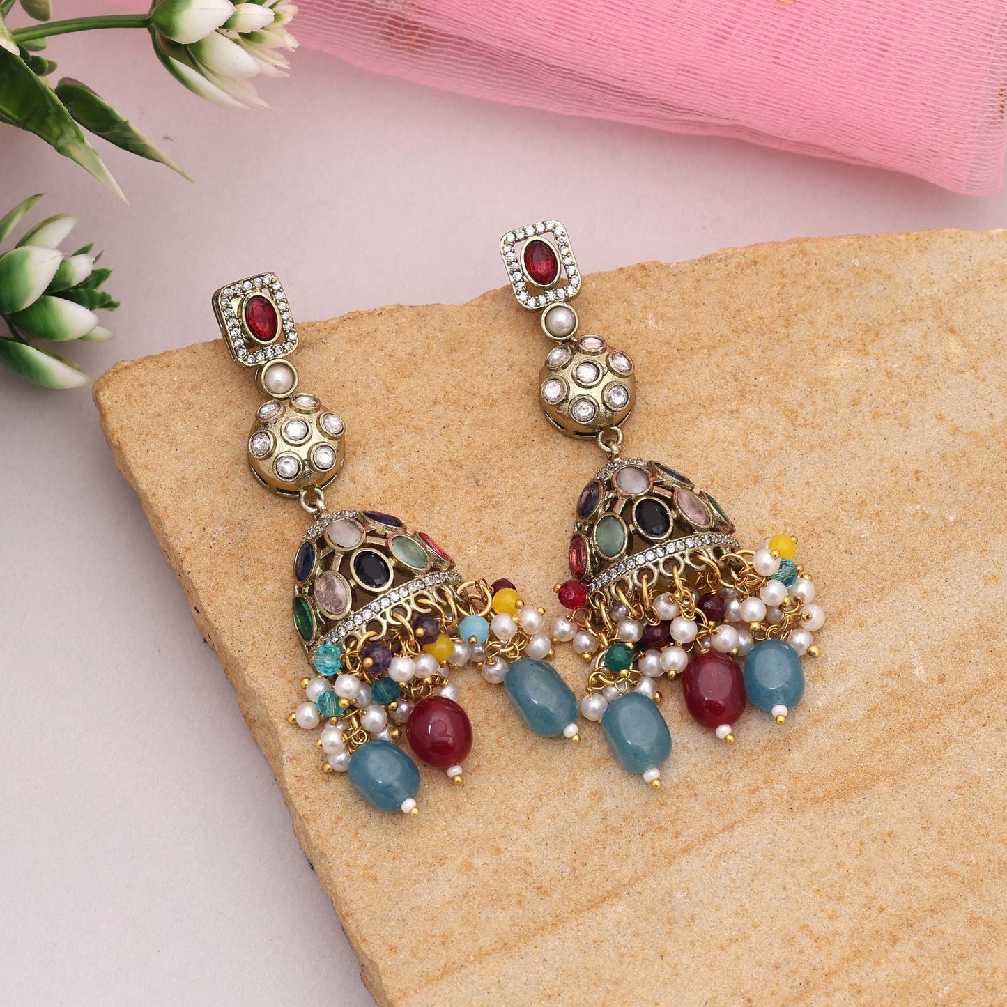Mehrfarbige American Diamond Ohrringe für Mädchen & Frauen