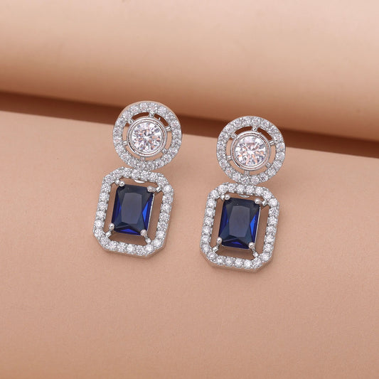 Blue Color American Diamond Earrings with Attractive Sparkling Finish