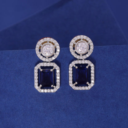 Blue Color American Diamond Earrings with Attractive Sparkling Finish