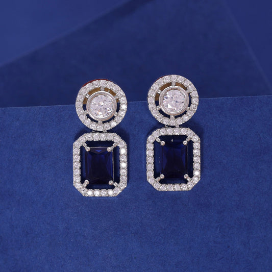 Blue Color American Diamond Earrings with Attractive Sparkling Finish