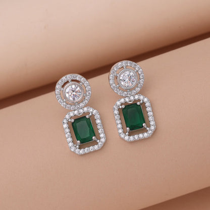 Green Color American Diamond Earrings with Premium Crystal Detailing