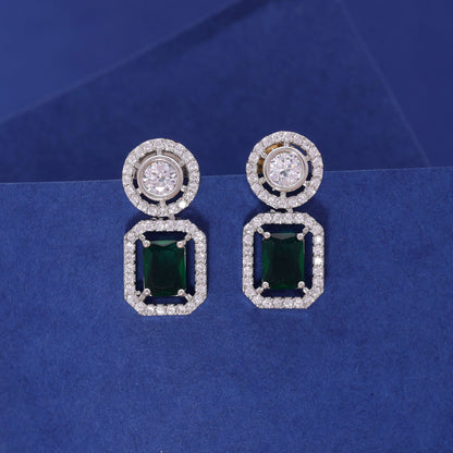 Green Color American Diamond Earrings with Premium Crystal Detailing