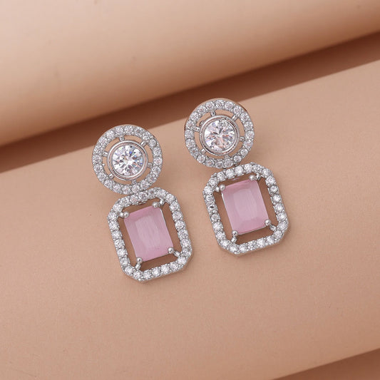 Light Pink Color American Diamond Earrings with Charming Design
