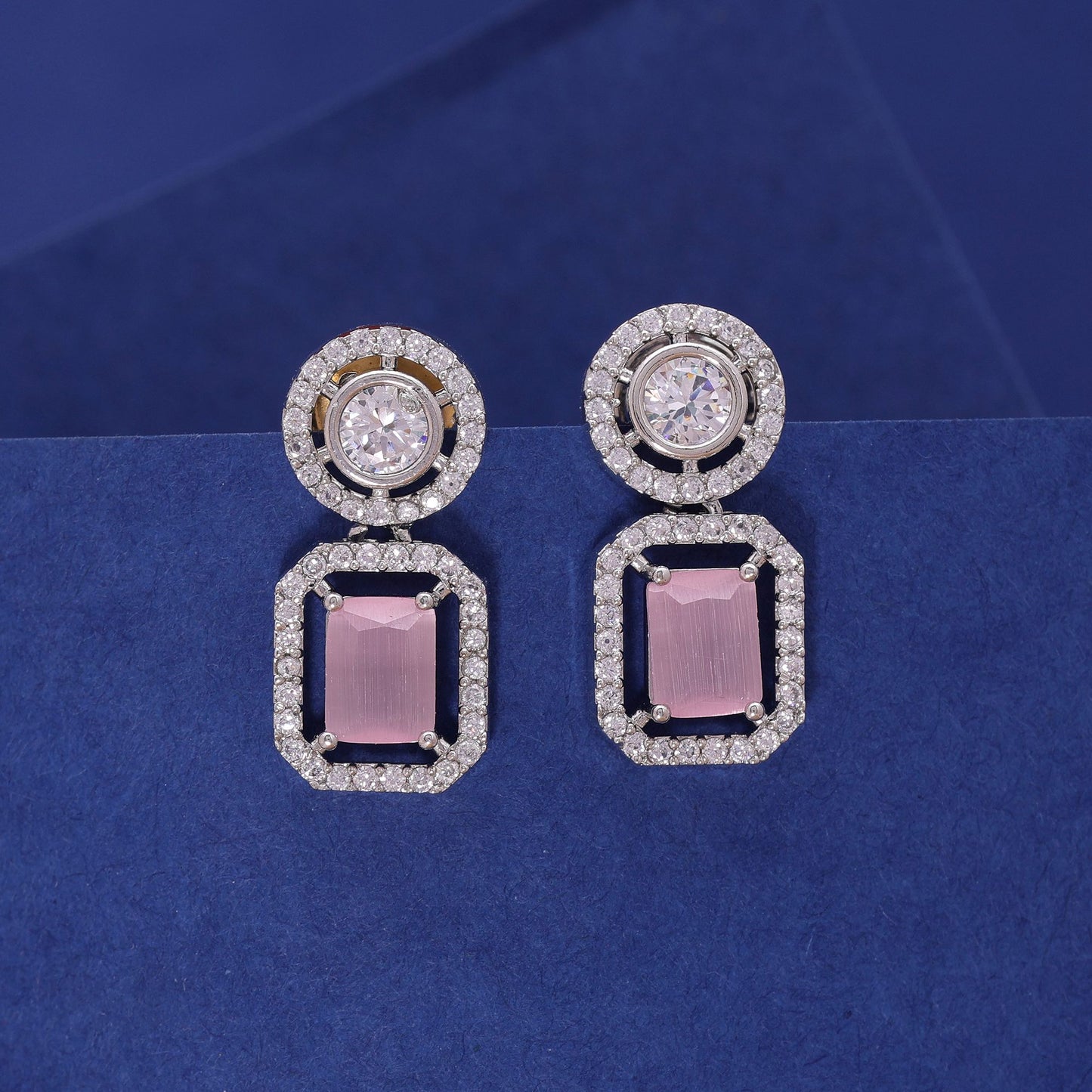 Light Pink Color American Diamond Earrings with Charming Design