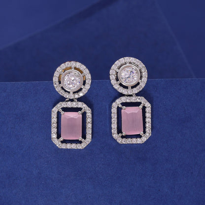 Light Pink Color American Diamond Earrings with Charming Design