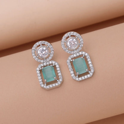 Pista Green Color American Diamond Earrings with Elegant Styling