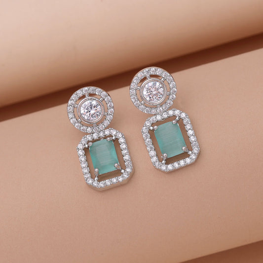Pista Green Color American Diamond Earrings with Elegant Styling