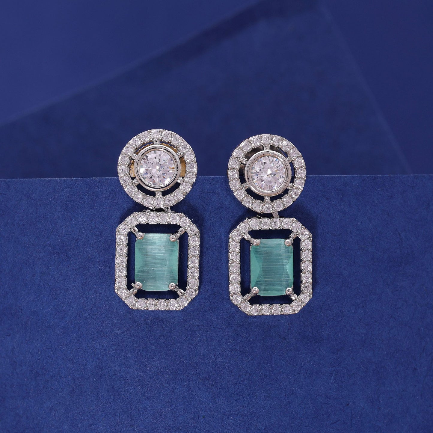 Pista Green Color American Diamond Earrings with Elegant Styling