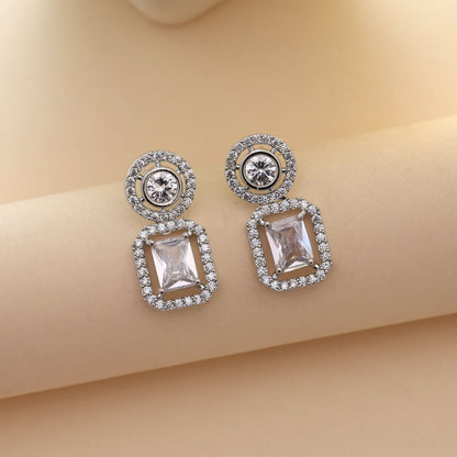 Silver Color American Diamond Earrings Fashion Earrings With Modern Glam Appeal