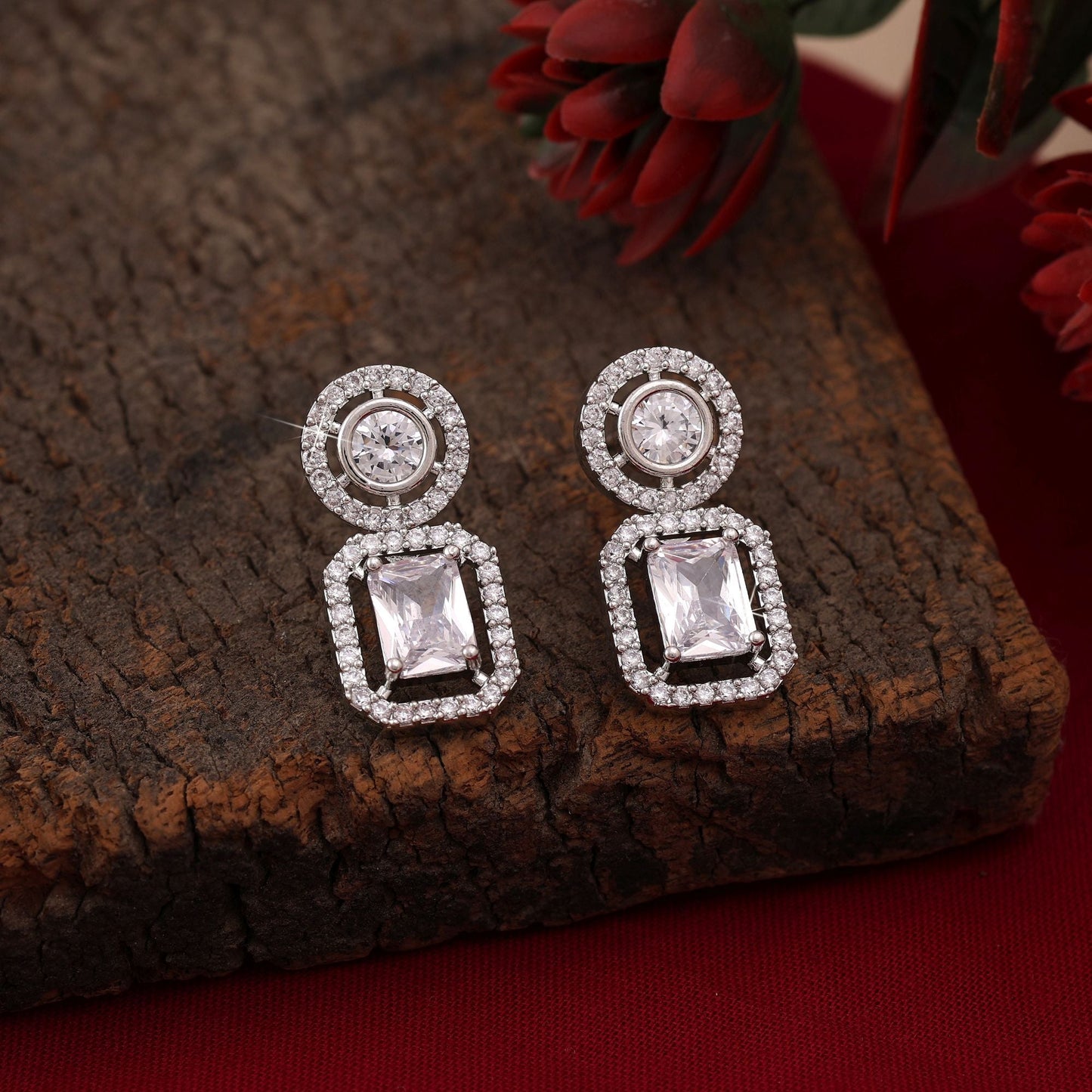 Silver Color American Diamond Earrings Fashion Earrings With Modern Glam Appeal
