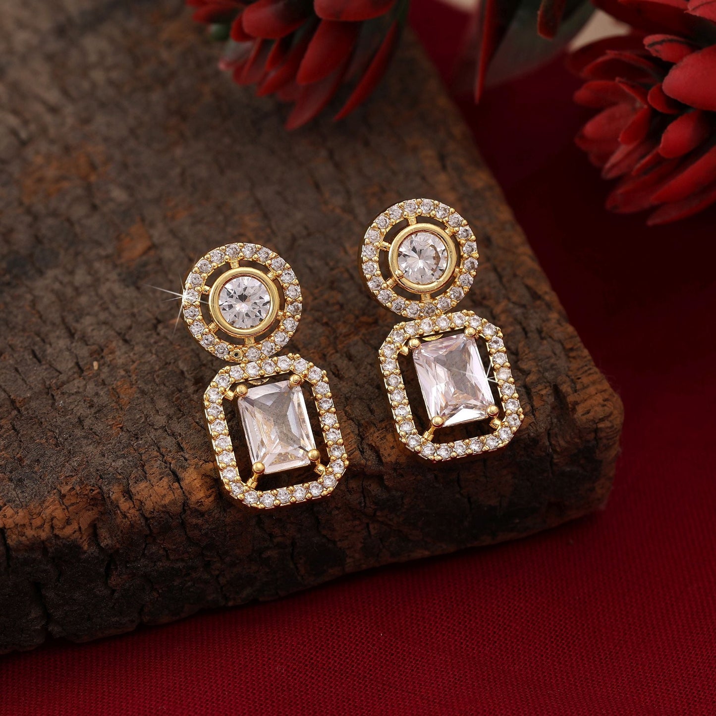 White Color American Diamond Earrings Fashion Earrings Featuring Classic Sparkle Finish