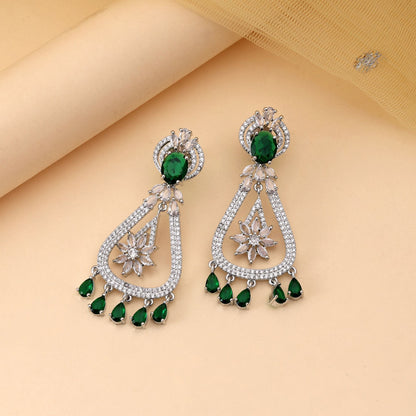 Green Color American Diamond Earrings Fashion Earrings With Festive Ethnic Charm