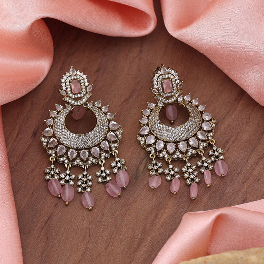 Pink Color American Diamond Earrings Fashion Earrings With Feminine Sparkle Style