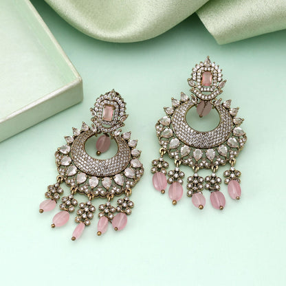 Pink Color American Diamond Earrings Fashion Earrings With Feminine Sparkle Style