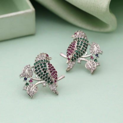 Rani & Green Color American Diamond Earrings Fashion Earrings With Dual Tone Glam