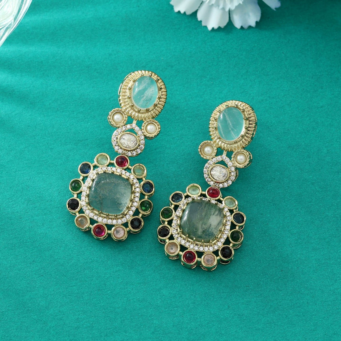 Multi Color American Diamond Earrings Stylish Festive Wear Jewelry Design Collection