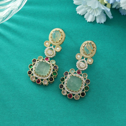 Pistaziengrüne American-Diamond-Ohrringe, trendige Statement-Ethnoschmuckkollektion