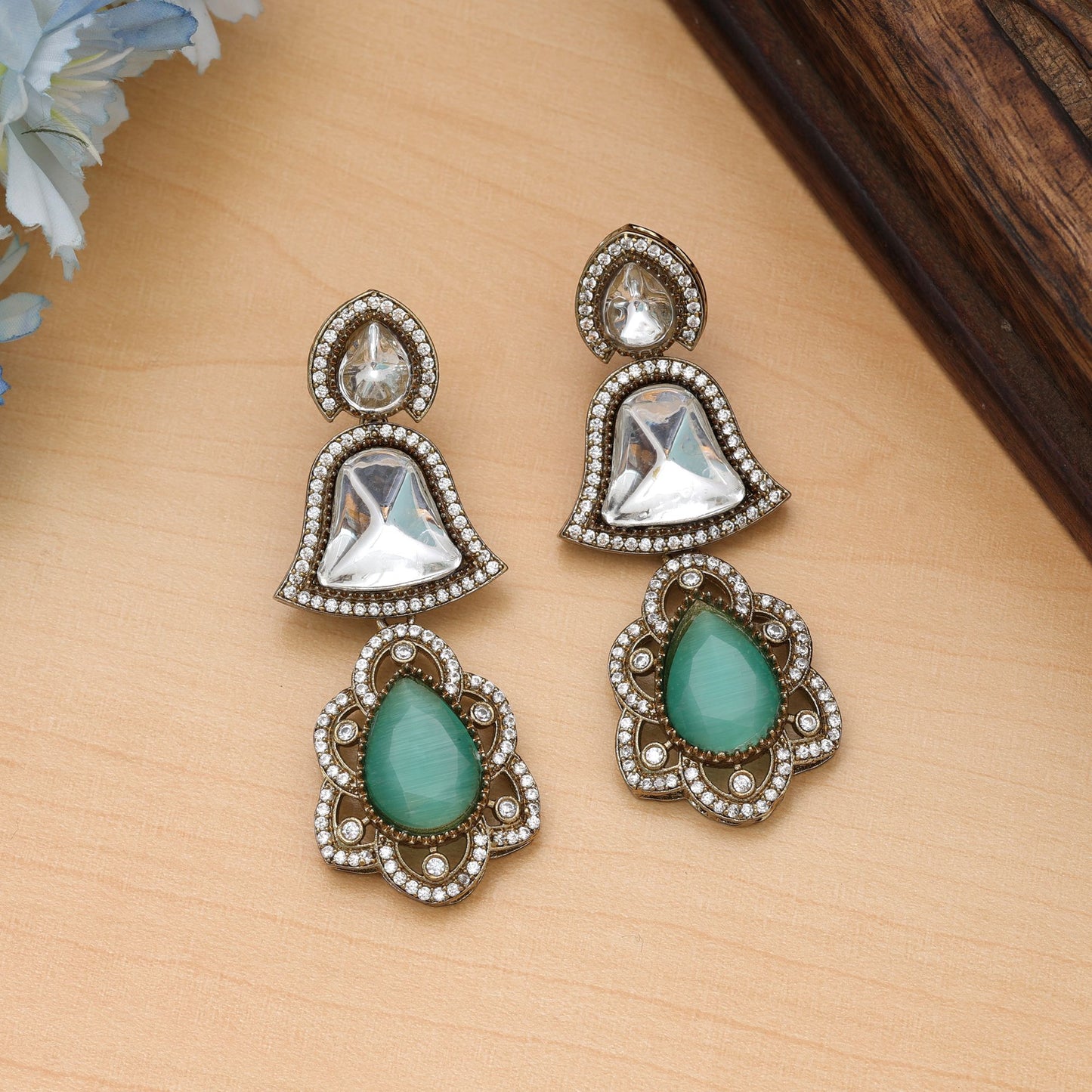 Pistaziengrüne American Diamond Ohrringe Elegante Designer Party Schmuck