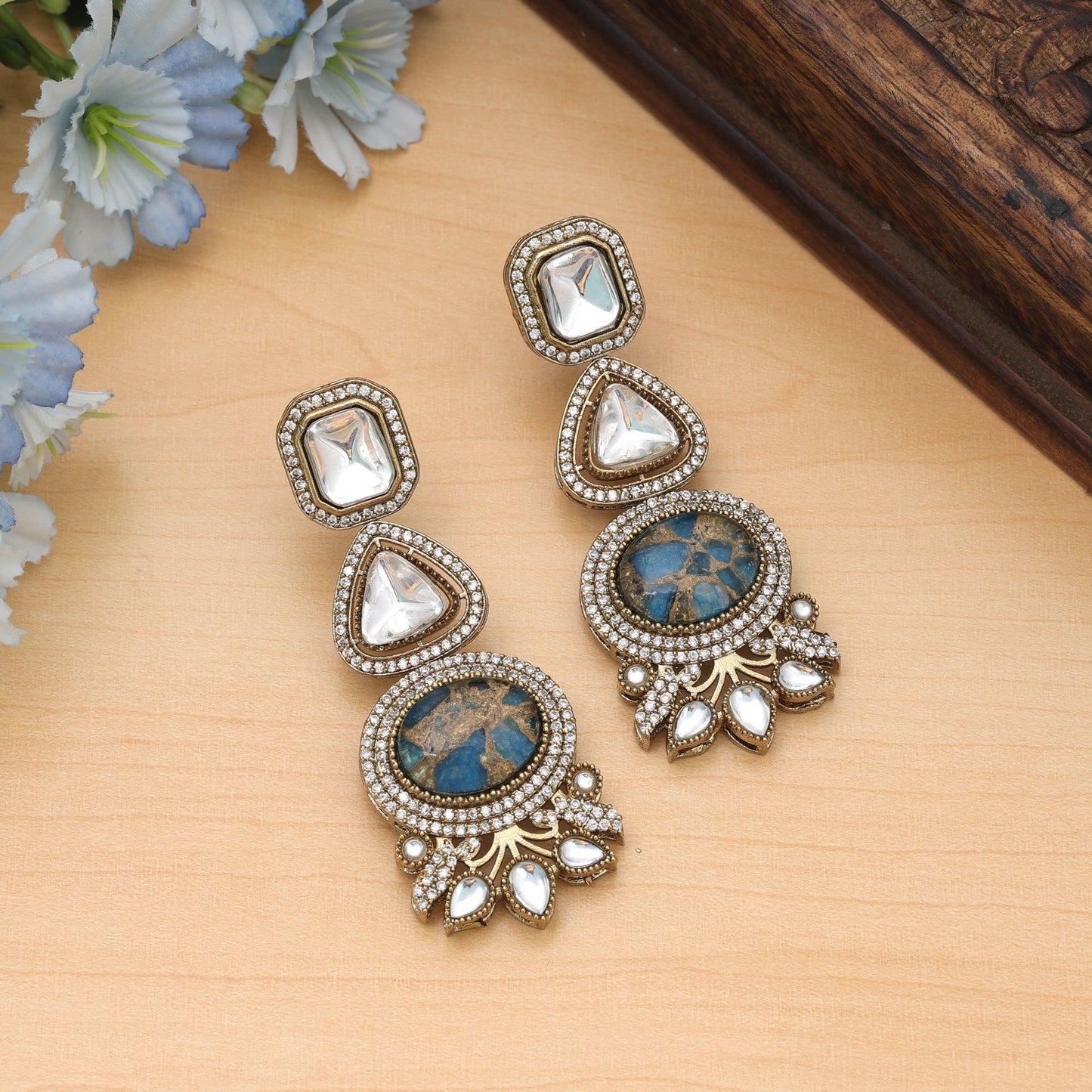 Firozi Color American Diamond Earrings Unique Ethnic Statement Jewelry Design