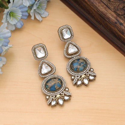 Firozi Color American Diamond Earrings Unique Ethnic Statement Jewelry Design