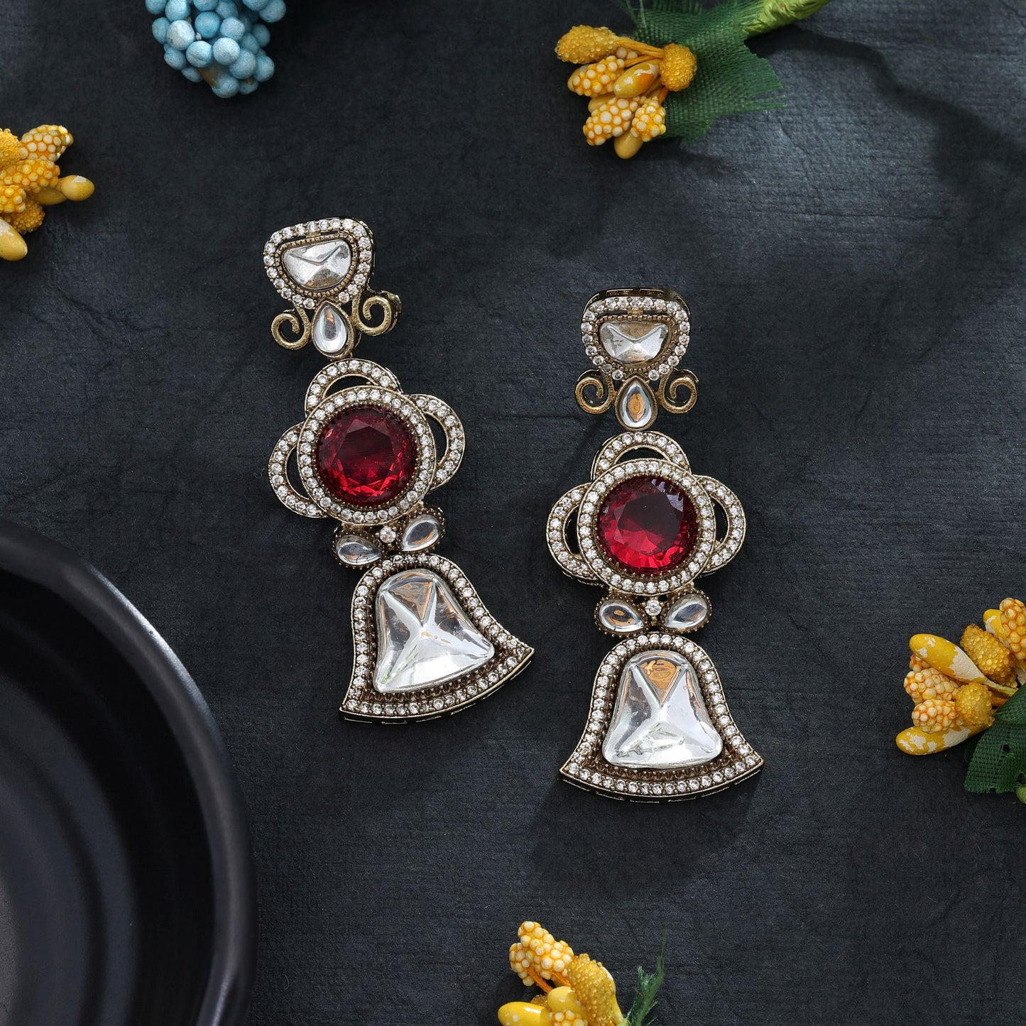 Rote amerikanische Diamantohrringe für Brautmode, traditionelles Statement-Schmuckdesign