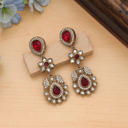 Rote amerikanische Diamantohrringe, königliche Hochzeit, ethnisches Schmuckdesign
