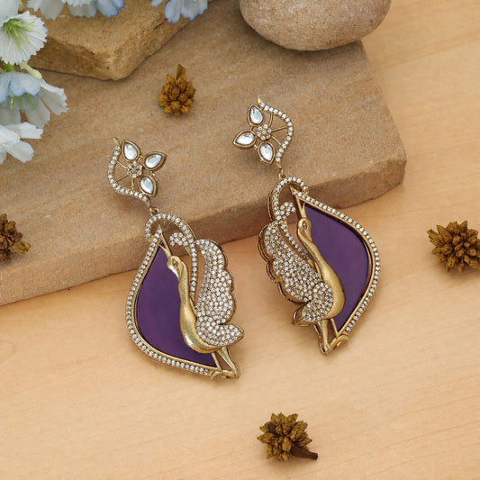 Purple Color American Diamond Earrings Elegant Designer Traditional Jewelry Collection