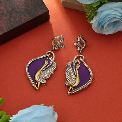 Purple Color American Diamond Earrings Elegant Designer Traditional Jewelry Collection
