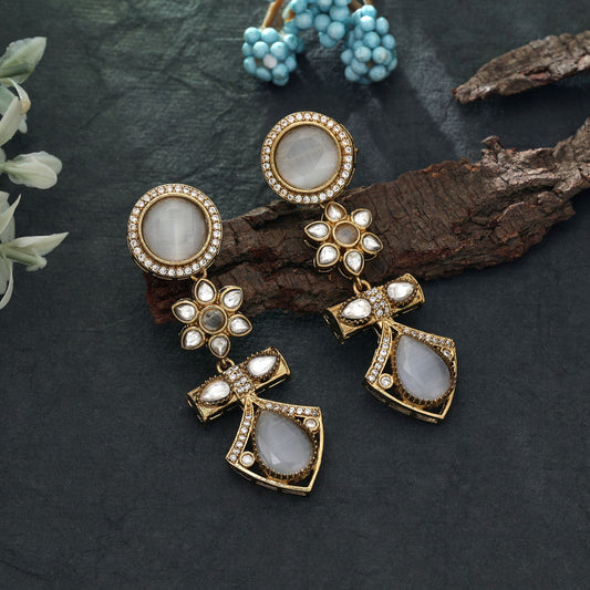 Off White Color American Diamond Earrings Subtle Classic Jewelry Collection