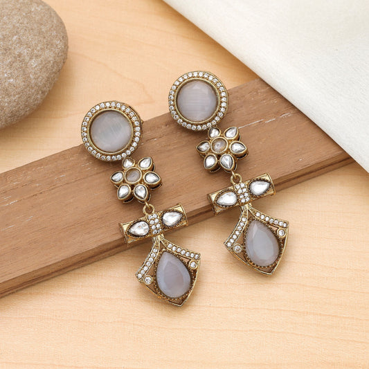 Off White Color American Diamond Earrings Subtle Classic Jewelry Collection