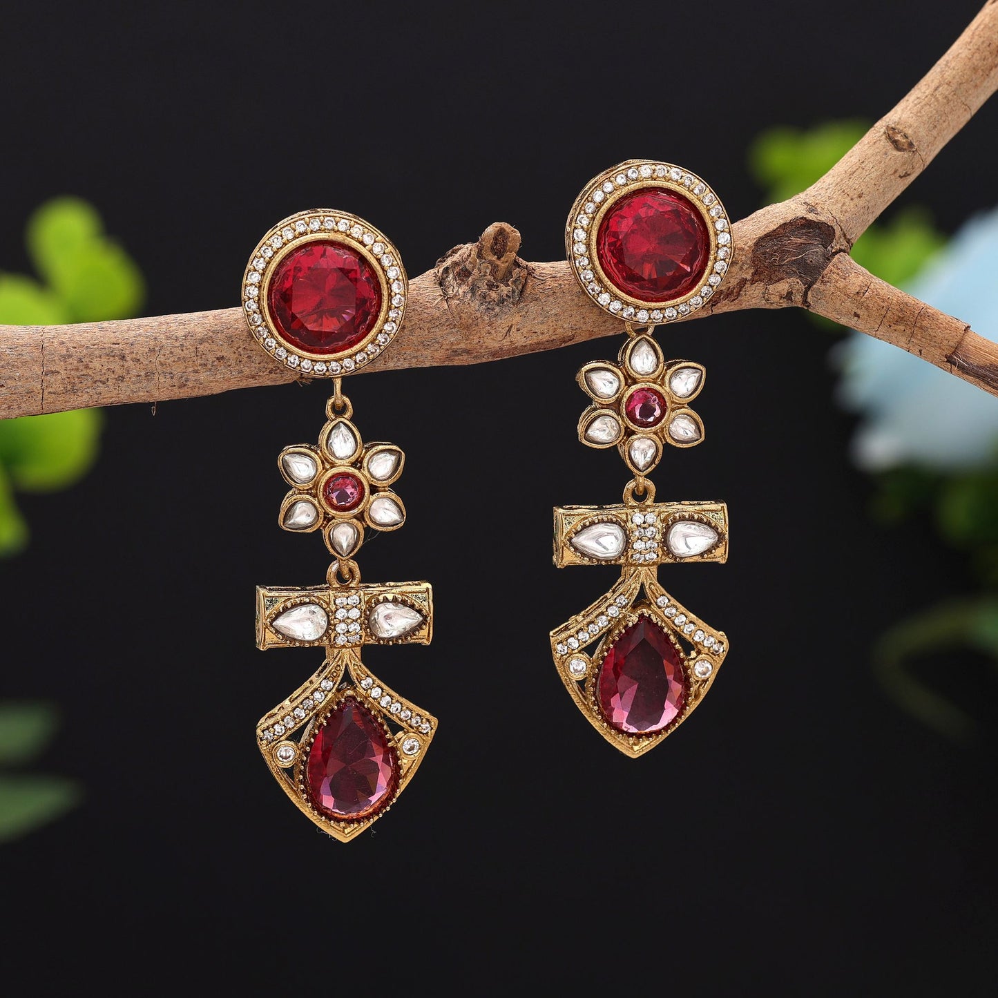 Gorgeous Rani Color American Diamond Earrings For Bridal Festive Traditional Occasions Wear