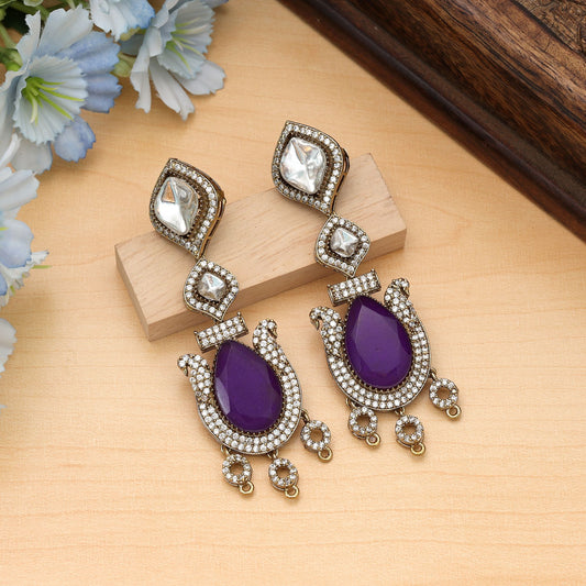 Purple Color American Diamond Earrings Elegant Trendy Jewelry Collection