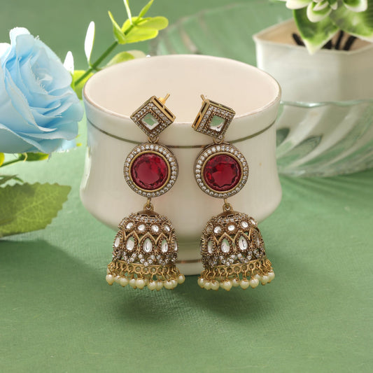 Rote American Diamond Ohrringe Hochzeit Besondere Statement-Schmuck