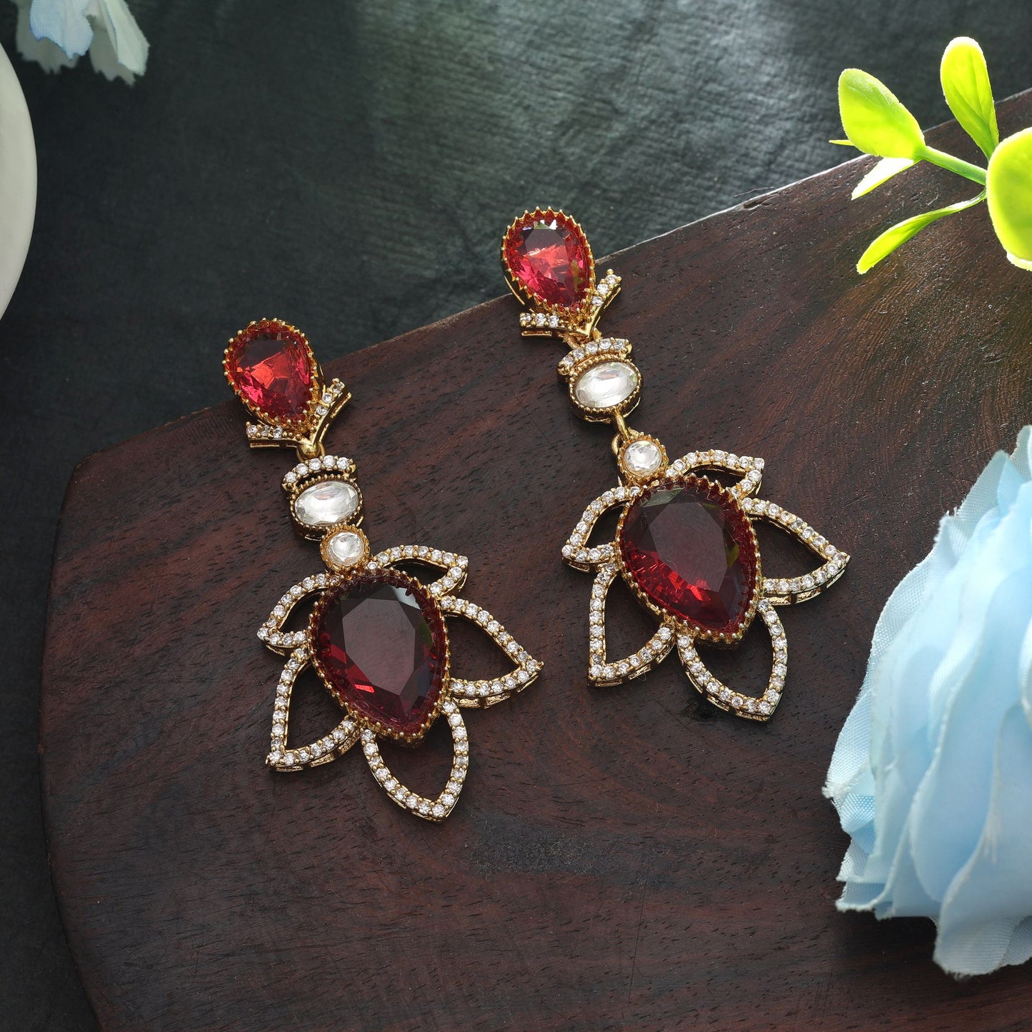Rote amerikanische Diamantohrringe, stilvolles traditionelles Schmuckdesign