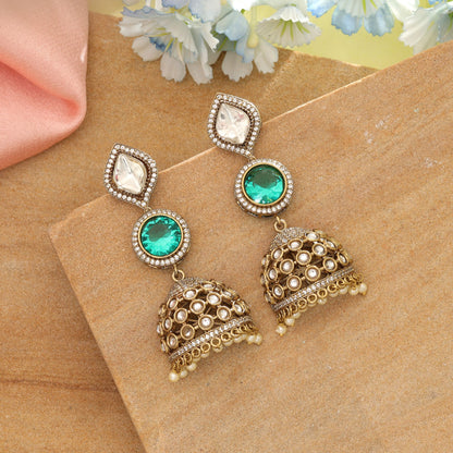 Green Color American Diamond Earrings Traditional Ethnic Party Wear Jewelry Design