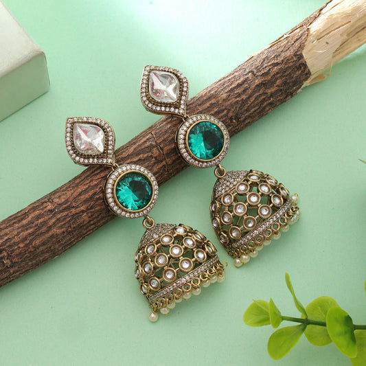 Grüne American Diamond Ohrringe, traditioneller ethnischer Party-Schmuck