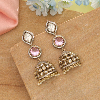 Light Pink Color American Diamond Earrings Elegant Stylish Daily Wear Jewelry Collection
