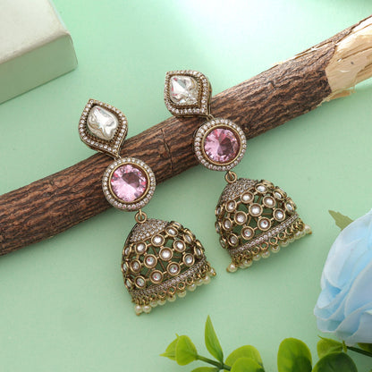 Light Pink Color American Diamond Earrings Elegant Stylish Daily Wear Jewelry Collection