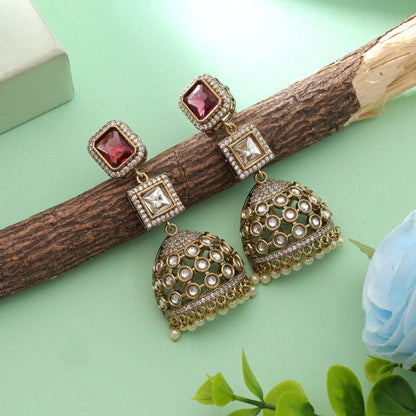 Magenta Farbe American Diamond Ohrringe Stilvolle Trendy Ethnische Schmuck Kollektion Design