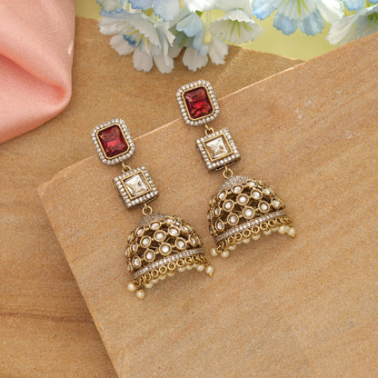 Magenta Farbe American Diamond Ohrringe Stilvolle Trendy Ethnische Schmuck Kollektion Design