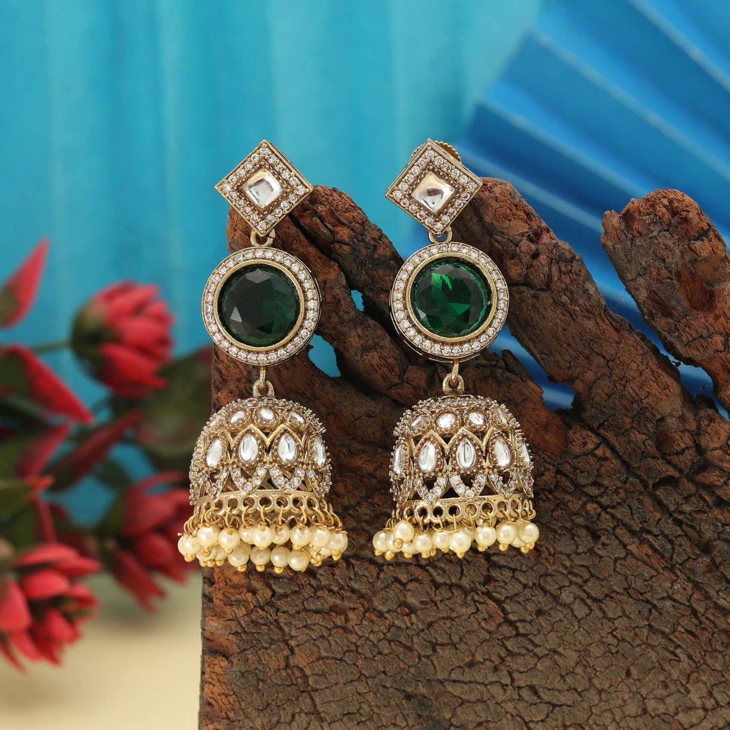 Green Color American Diamond Earrings Elegant Lightweight Daily Wear Jewelry Collection