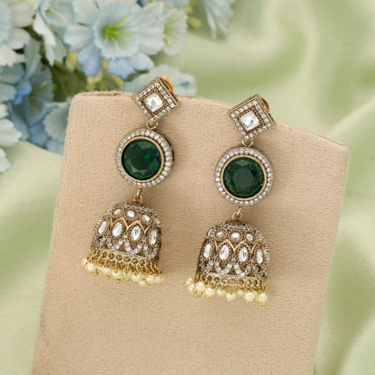 Green Color American Diamond Earrings Elegant Lightweight Daily Wear Jewelry Collection